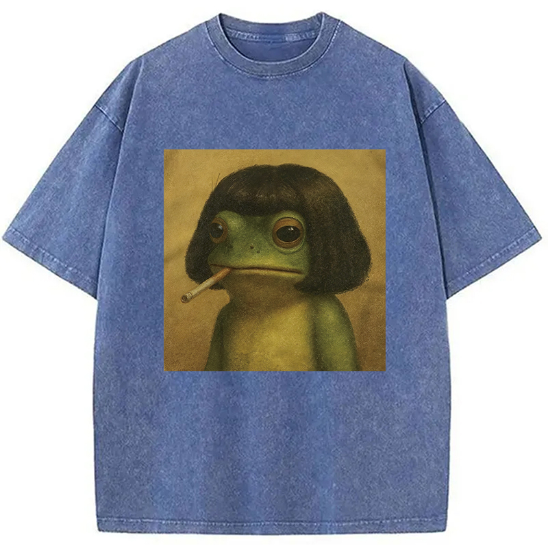Modecanvas Frog Face With Bob Haircut Meme Washed T-Shirt