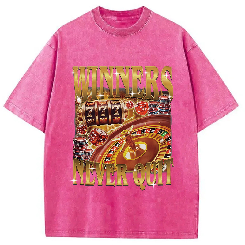 Modecanvas Winners Never Quit Funny Meme Washed T-Shirt