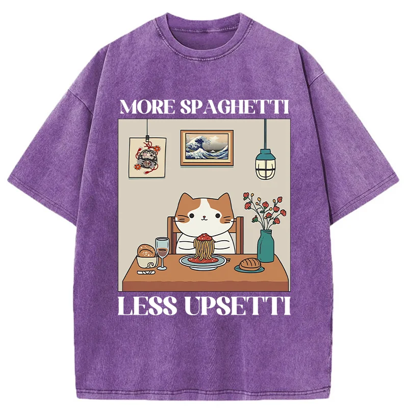 Modecanvas Cat Eats Spaghetti Washed T-Shirt