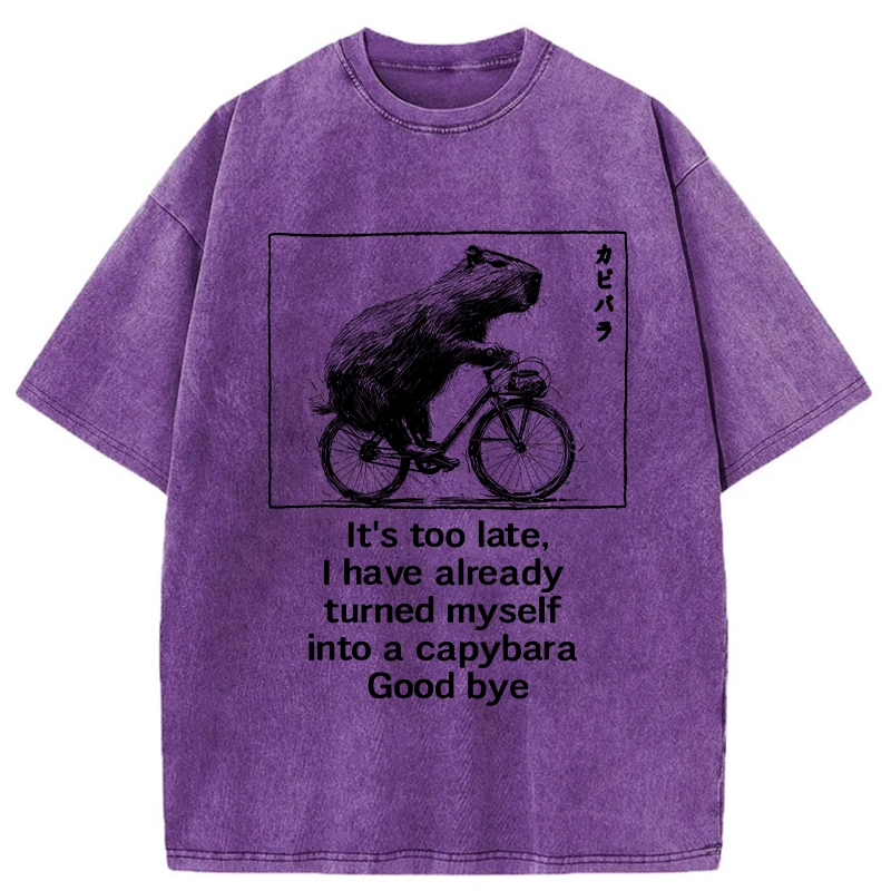 Modecanvas Funny Capybara Riding A Bicycle Washed T-Shirt