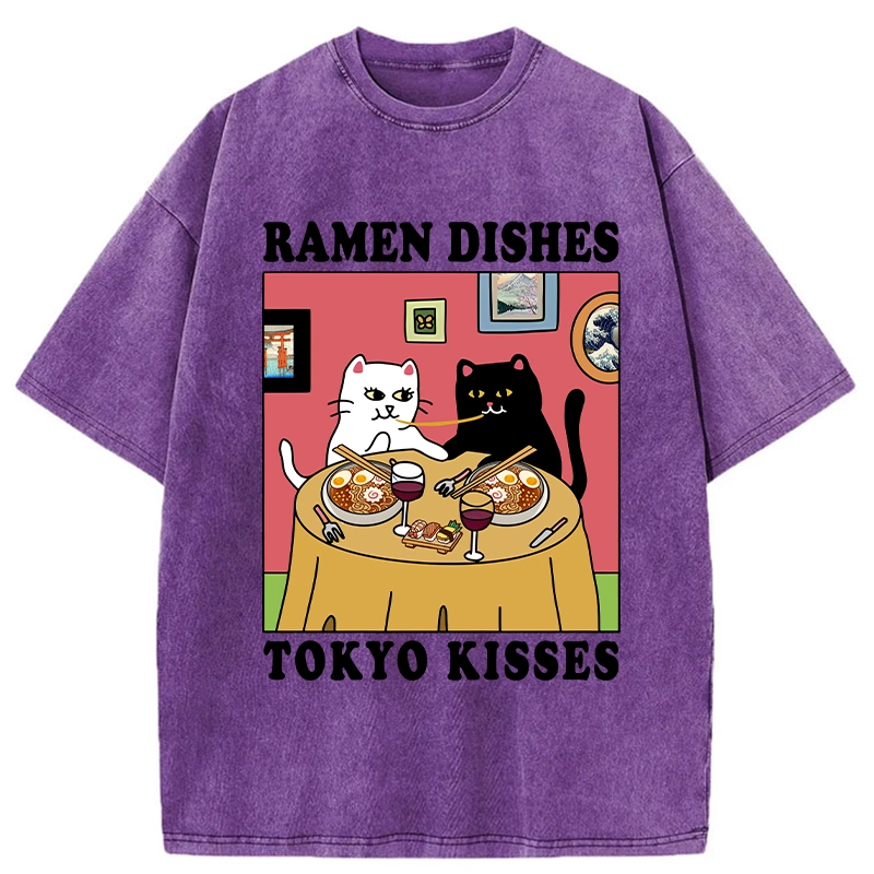 Modecanvas Ramen Dishes Tokyo Kisses Washed T-Shirt