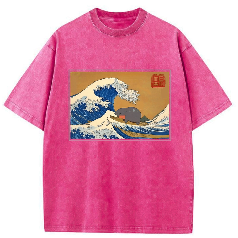 Modecanvas Great Wave Off Moo Deng Washed T-Shirt