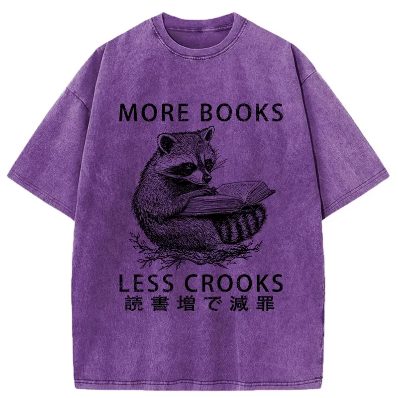 Modecanvas Raccoon Reading Books Less Crooks Washed T-Shirt