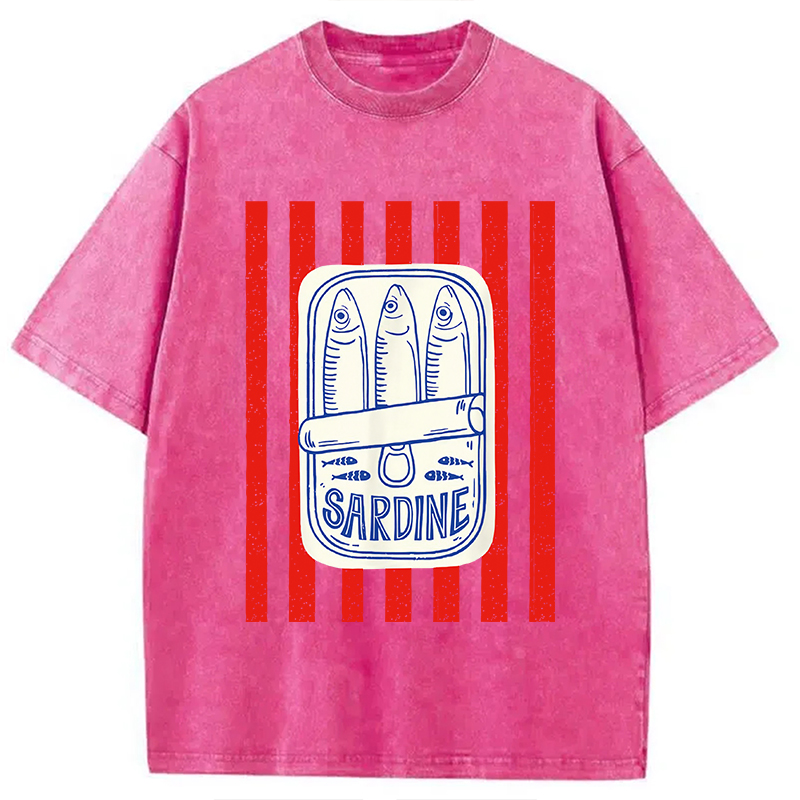 Modecanvas Les Sardines Red Stripes Fisherman Washed T-Shirt