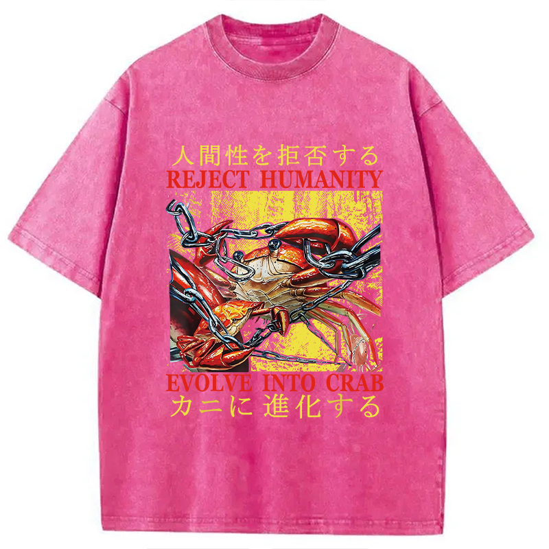 Modecanvas Japanese Funny Crab Meme Washed T-Shirt