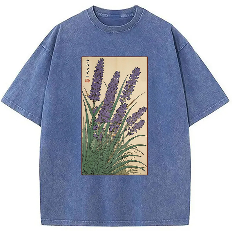 Modecanvas Lavender Ukiyo-e Japanese Washed T-Shirt-modecanvas
