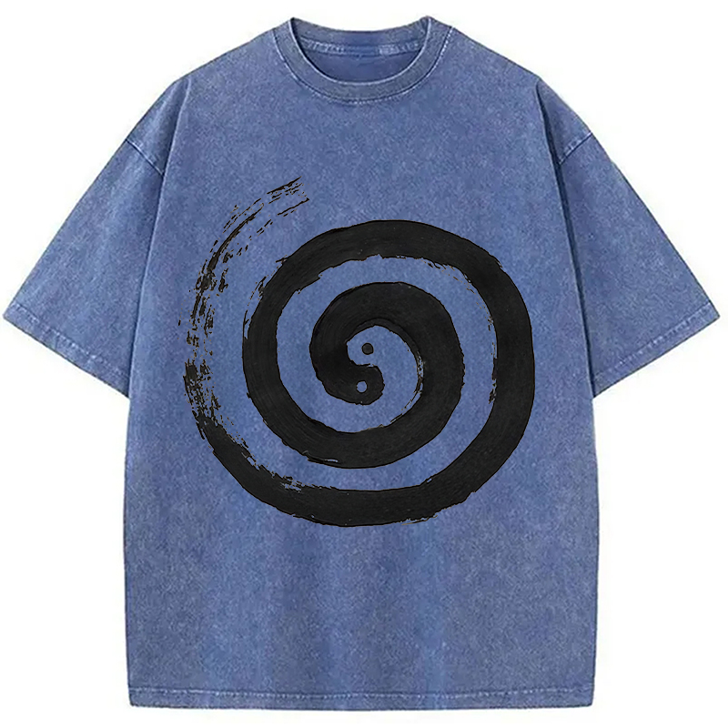 Modecanvas The Tai Chi Yin Yang Cycle of Life DTG Printing Washed T-Shirt-modecanvas