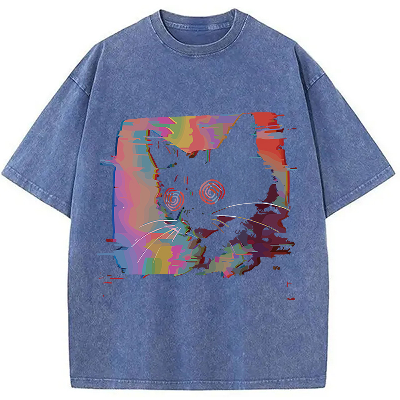 Modecanvas Glitch Cat Washed T-Shirt