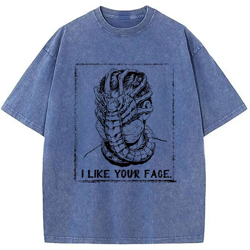 Modecanvas I Like Your Face DTG Printing Washed T-Shirt-modecanvas