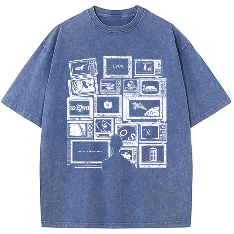 Modecanvas Finding Favorite Music Radio DTG Printing Washed T-Shirt-modecanvas
