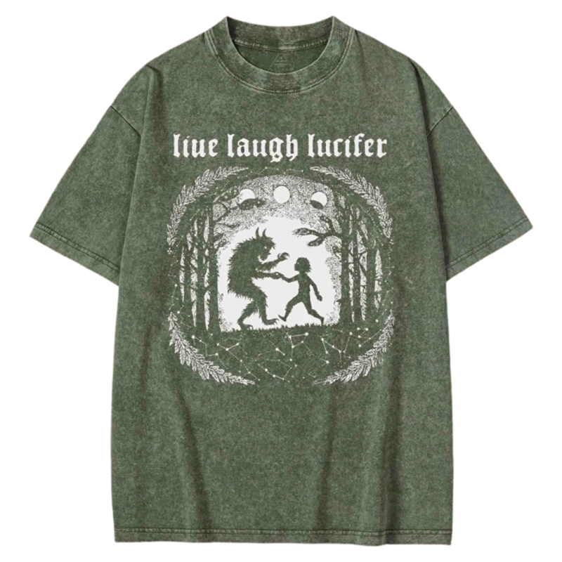 Modecanvas Live Laugh Lucifer Washed T-shirt-modecanvas