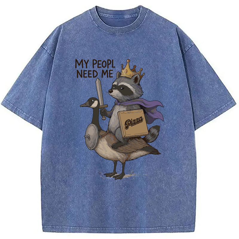 Modecanvas Funny Raccoon King Riding Goose Washed T-Shirt