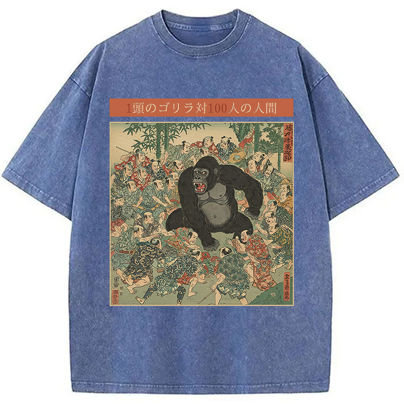 Modecanvas 1 Gorilla vs 100 Men Meme Washed T-Shirt