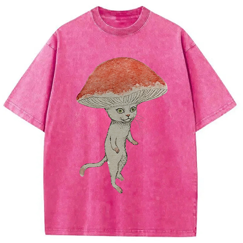 Modecanvas Magic Mushroom Cat Washed T-Shirt