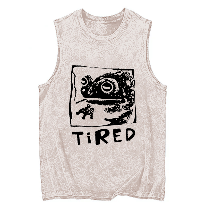 Modecanvas Tired Frog Vintage DTG Printing Washed Tank-modecanvas