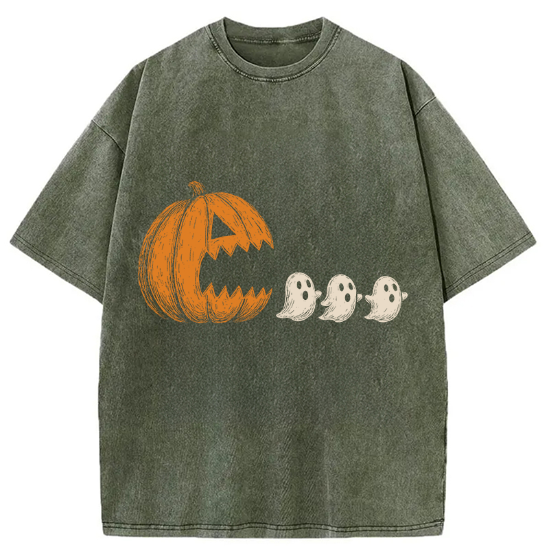 Modecanvas Pumpkin Chasing Ghost Washed T-Shirt