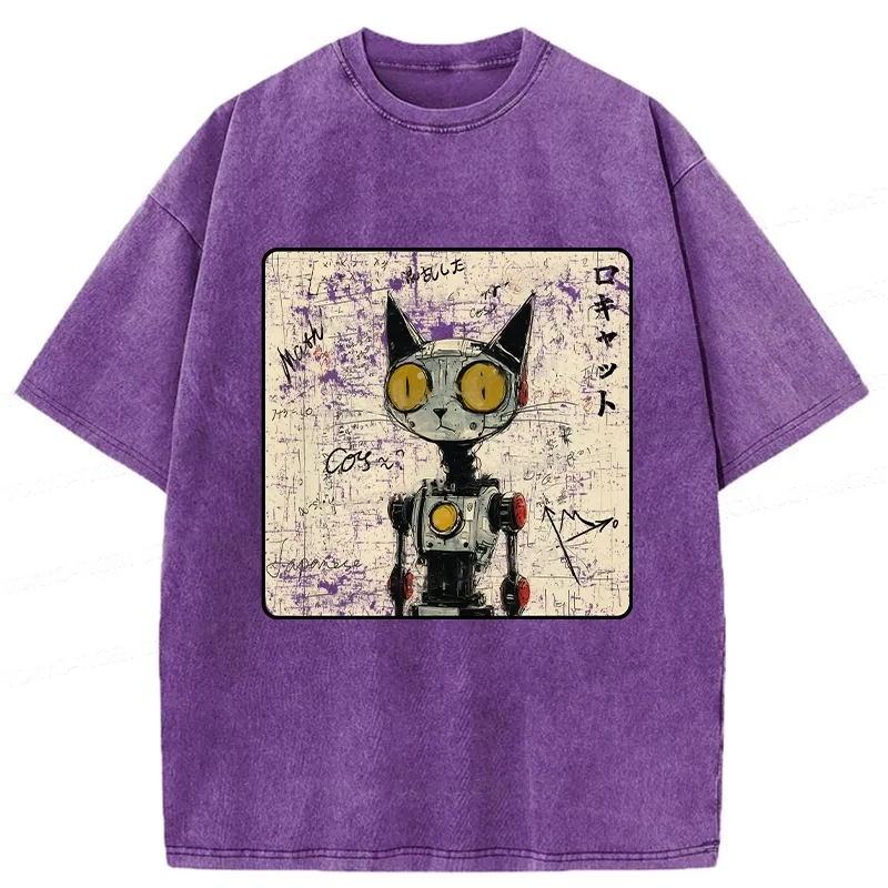 Modecanvas Robot Cat Washed T-Shirt