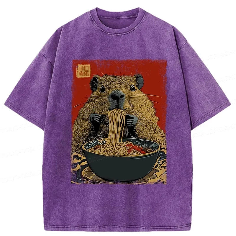 Modecanvas Capybara Ramen Lover Washed T-Shirt