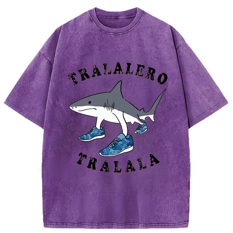 Modecanvas Tralalero Tralala Funny Washed T-Shirt-modecanvas