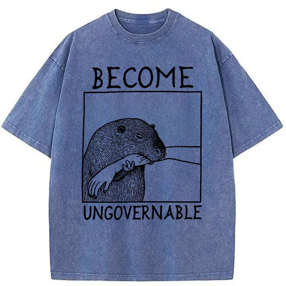Modecanvas Become Ungovernable Capybara Bites People Washed T-Shirt