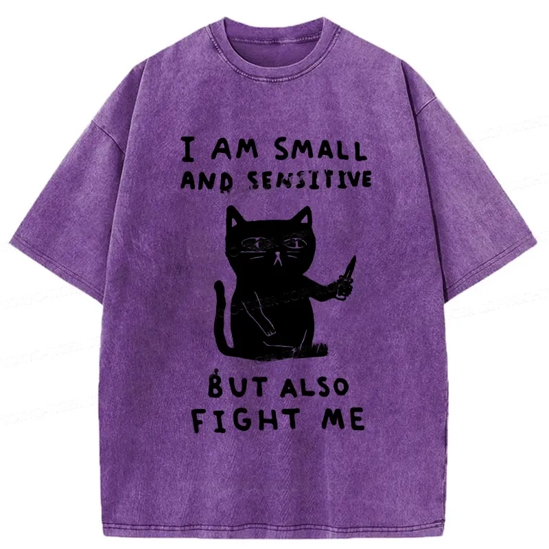 Modecanvas I Am Small And Sensitive Washed T-Shirt-modecanvas