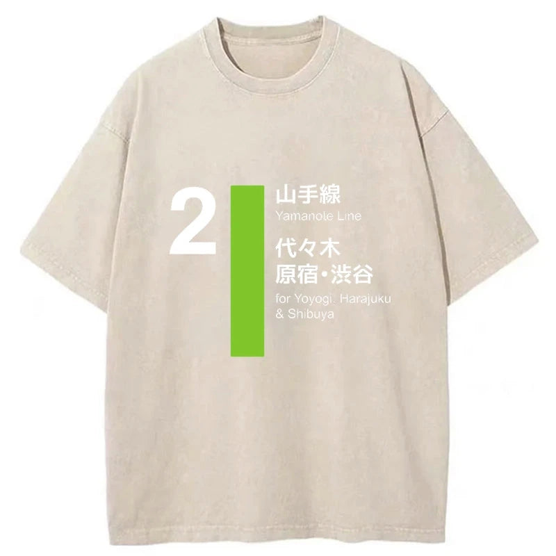 Modecanvas Yamanote Line Shibuya and Harajuku Washed T-Shirt