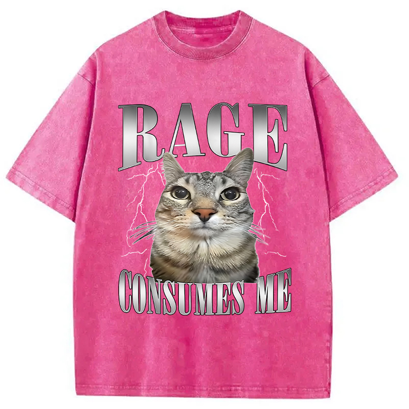 Modecanvas Rage Consumes Me Funny Cat Washed T-Shirt