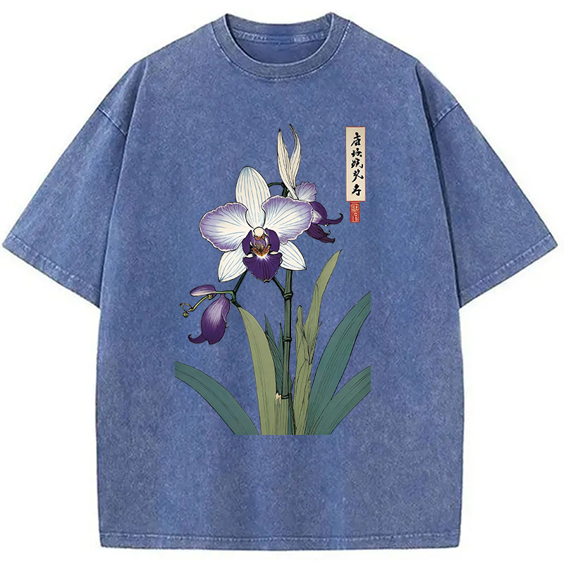 Modecanvas Orchid Ukiyo-e Japanese Washed T-Shirt