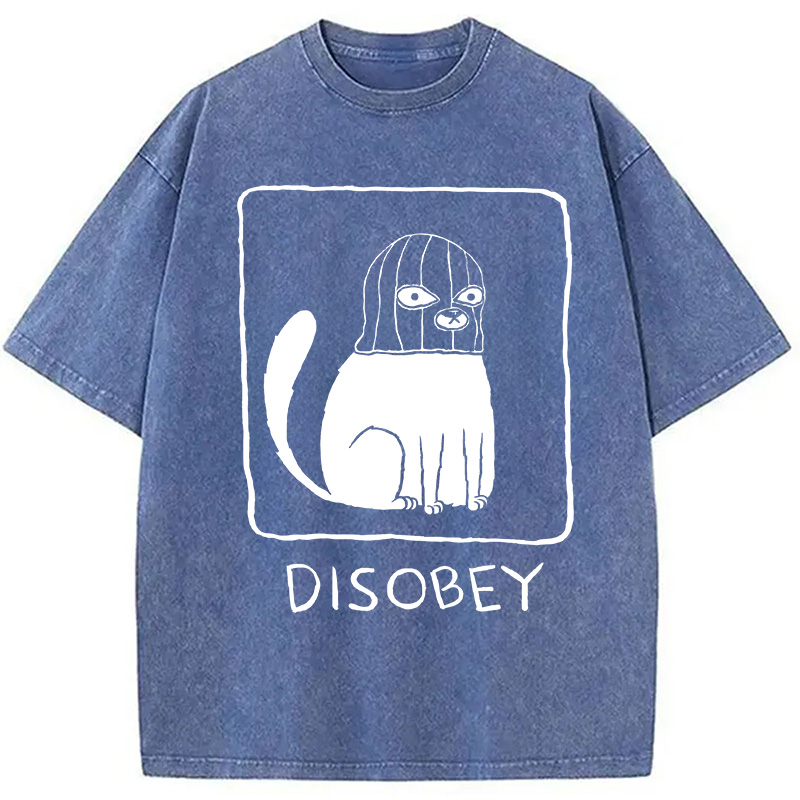 Modecanvas Disobey Cat DTG Printing Washed T-Shirt-modecanvas