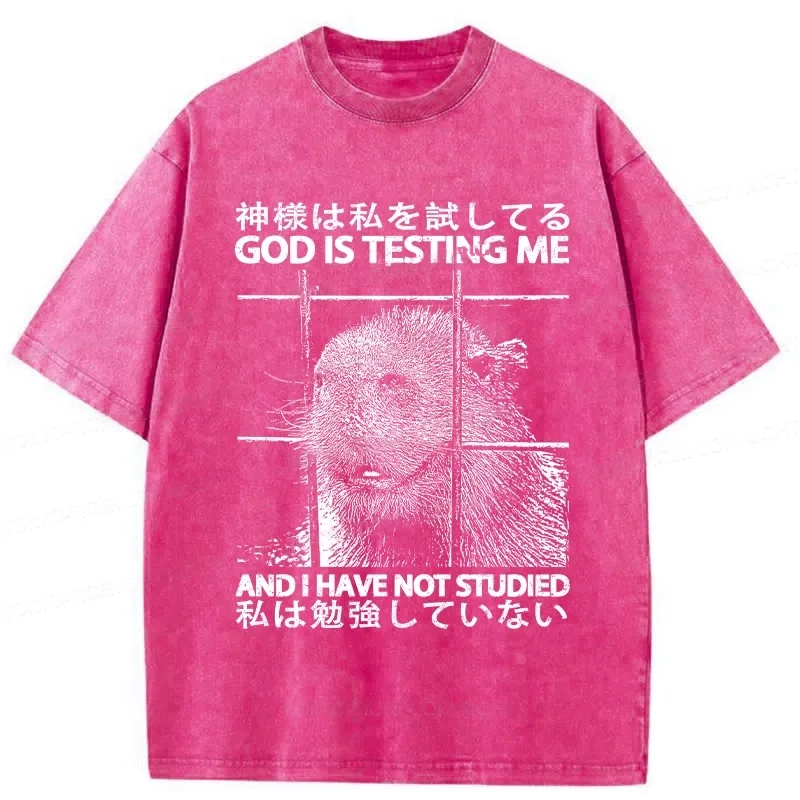 Modecanvas God Is Testing Me Washed T-Shirt-modecanvas