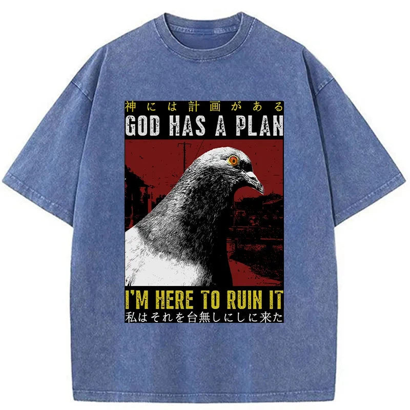 Modecanvas Pigeons That Want To Break The Plan Washed T-Shirt
