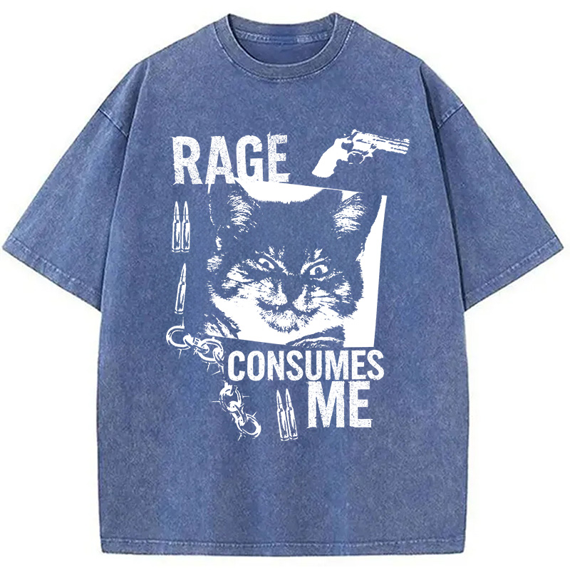 Modecanvas Rage Consumes Me Cat Washed T-Shirt