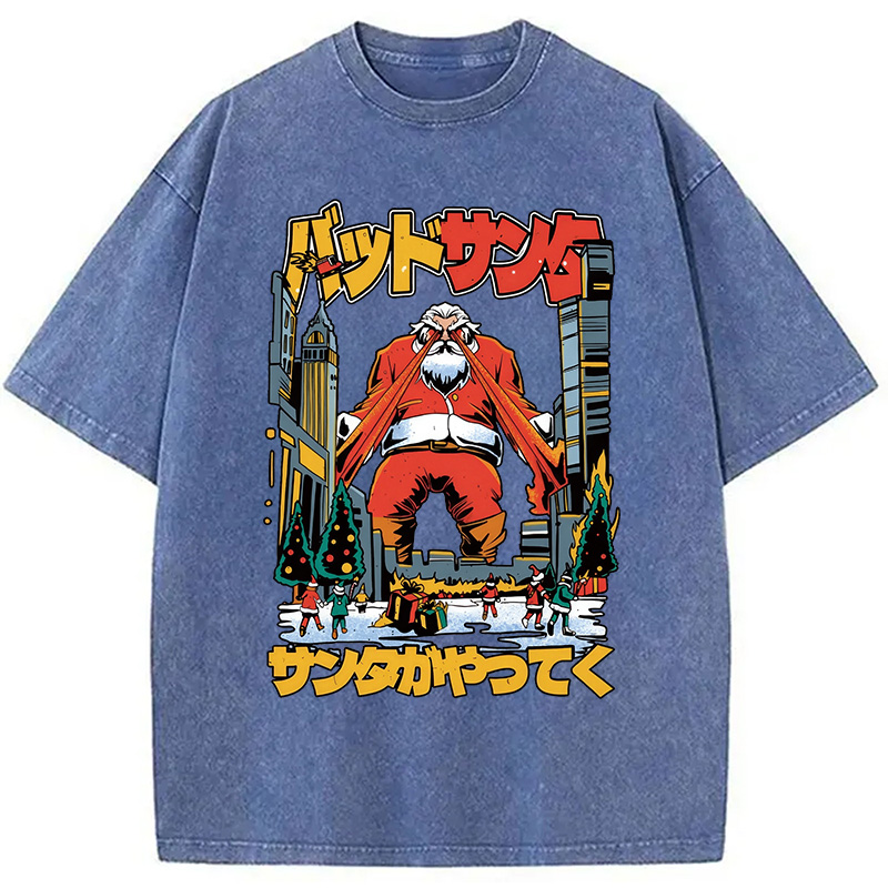 Modecanvas Santa Claus Kanji Lasers Vintage Washed T-Shirt