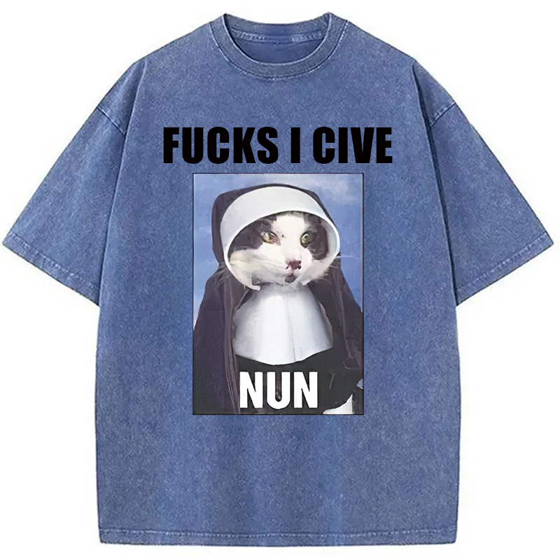 Modecanvas F*cks I give Nun Cat Washed T-Shirt