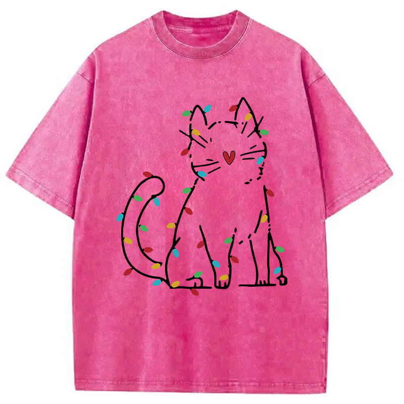 Modecanvas Japan Christmas Lights Cat Washed T-Shirt
