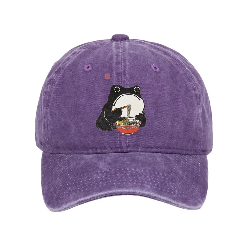 Modecanvas Funny Frog Eating Ramen Washed Cap-modecanvas