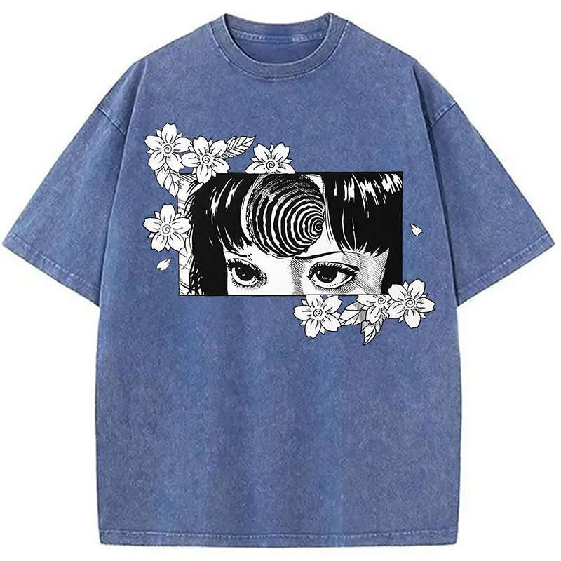 Modecanvas Girl and Flowers DTG Printing Washed T-Shirt-modecanvas