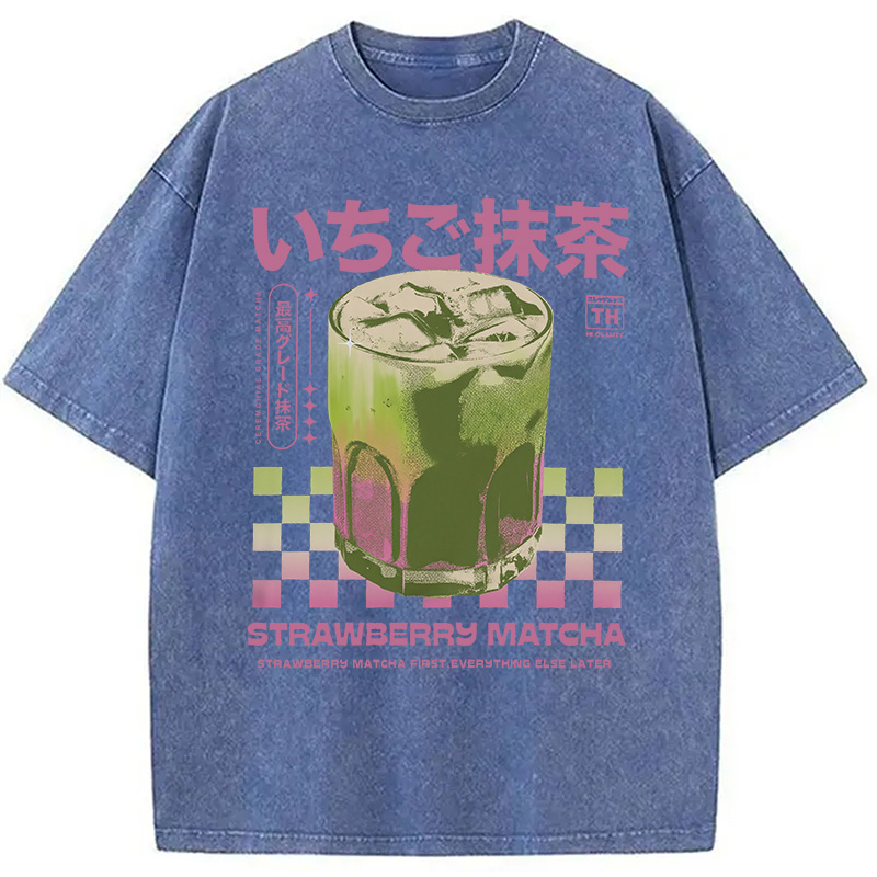 Modecanvas Strawberry Matcha Drink Washed T-Shirt