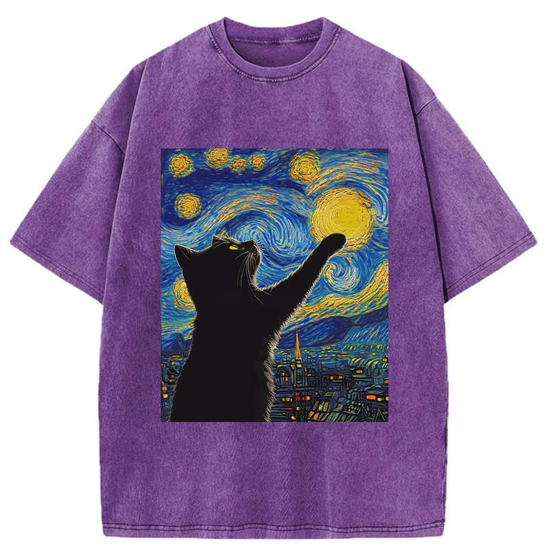 Modecanvas Black Cat Touch The Moon Washed T-Shirt