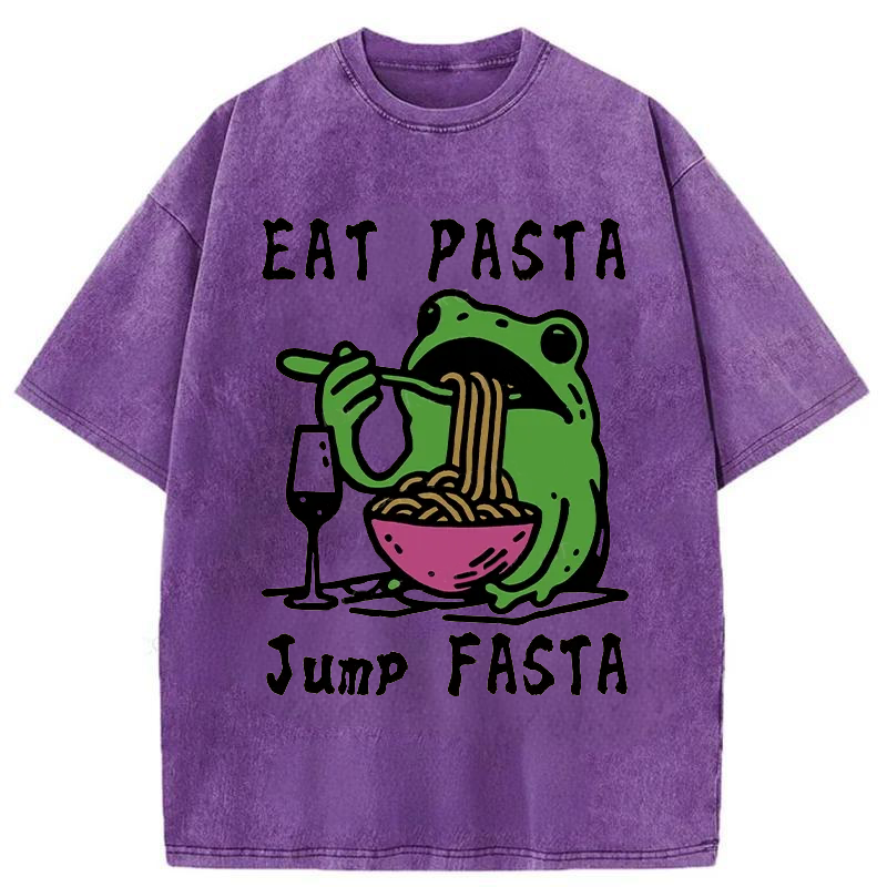 Modecanvas Eat Pasta Jump Fasta Washed T-Shirt