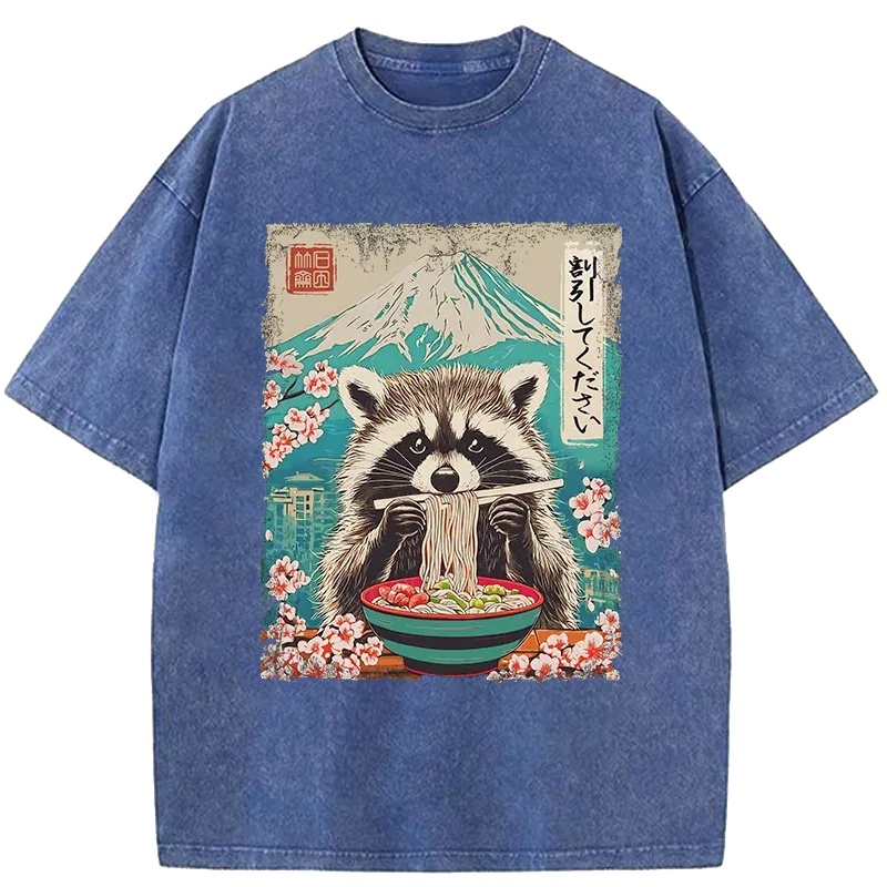 Modecanvas Please Give Raccoon A Discount Washed T-Shirt-modecanvas