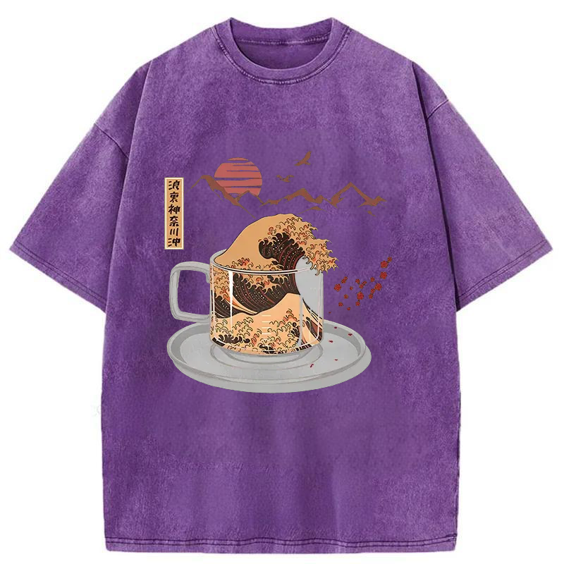 Modecanvas Vintage Coffee Wave Japan Washed T-Shirt