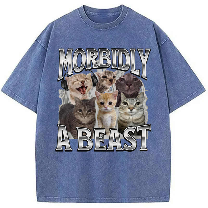 Modecanvas Morbidly A Beast Cat Meme Washed T-Shirt