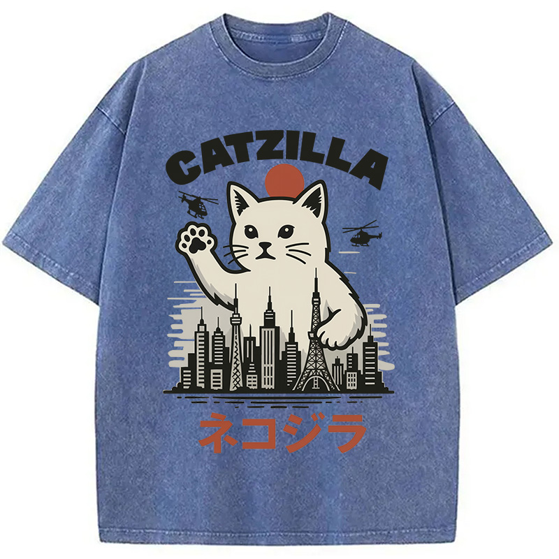 Modecanvas Feline Fury Over Tokyo Washed T-Shirt