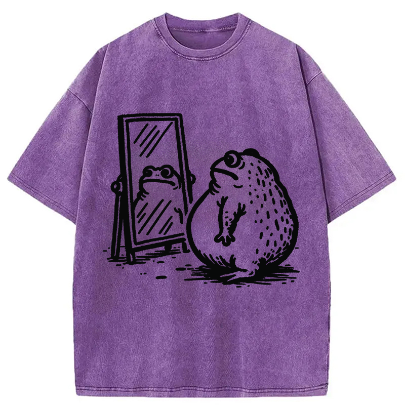 Modecanvas Fat Frog Looking In The Mirror Washed T-Shirt