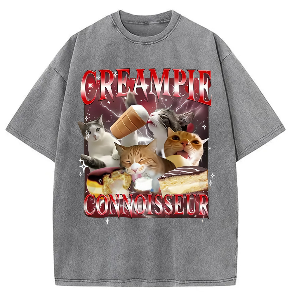 Modecanvas Funny Creampie Connoisseur Meme Washed T-Shirt-modecanvas