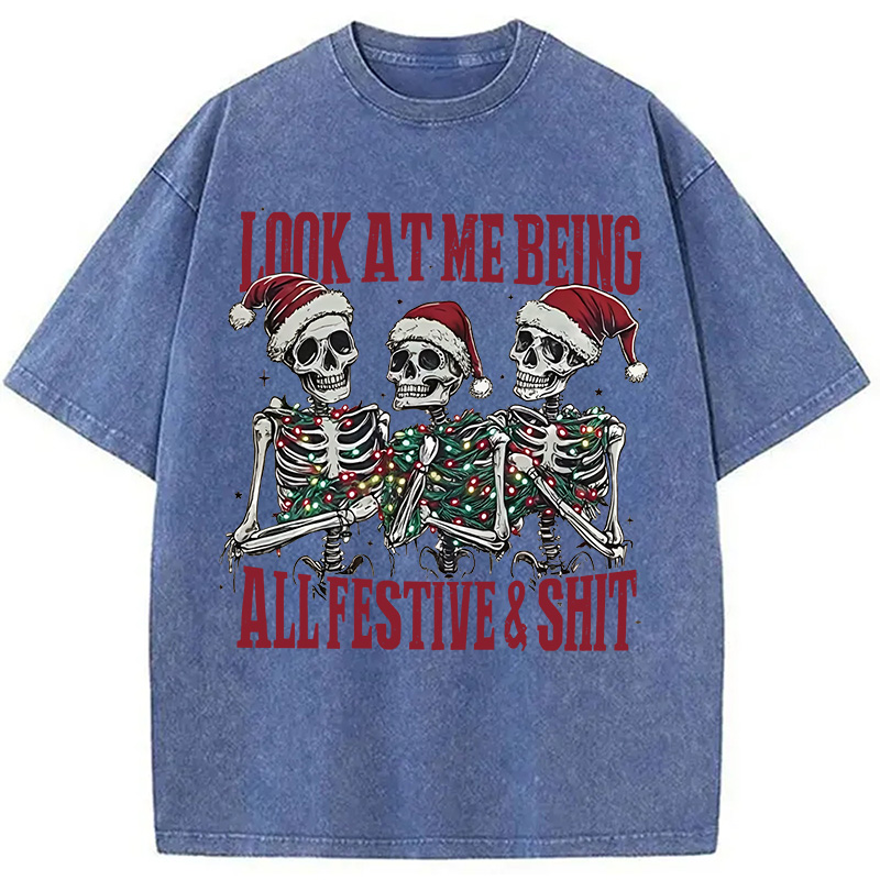 Modecanvas Funny Christmas Skull Washed T-Shirt