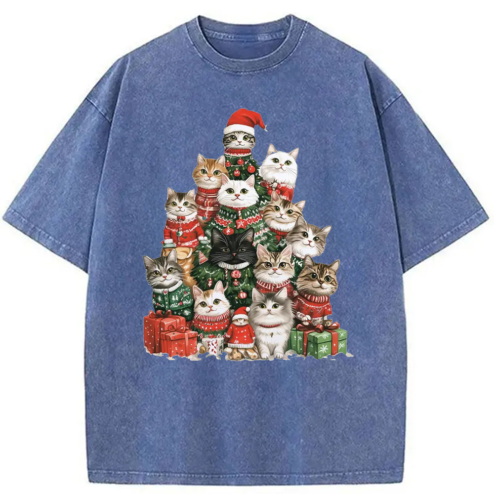 Modecanvas Christmas Cat Tree Washed T-Shirt