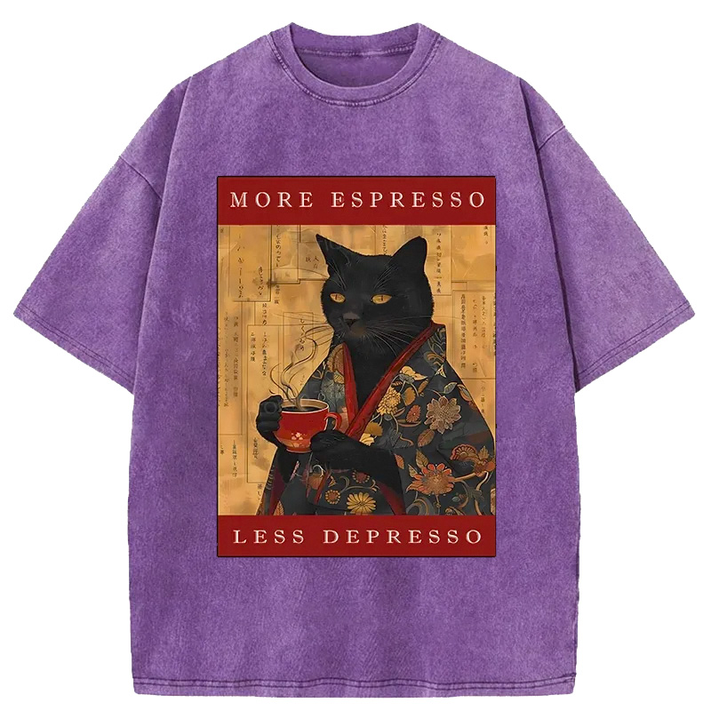 Modecanvas More Espresso Less Depresso Cat Washed T-Shirt