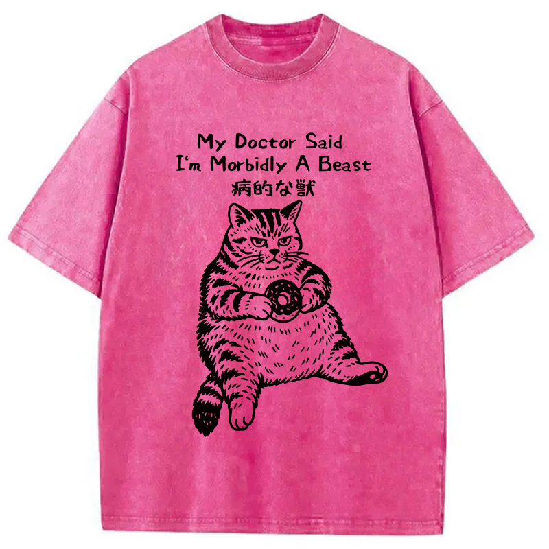 Modecanvas Lazy Fat Cat Washed T-Shirt-modecanvas